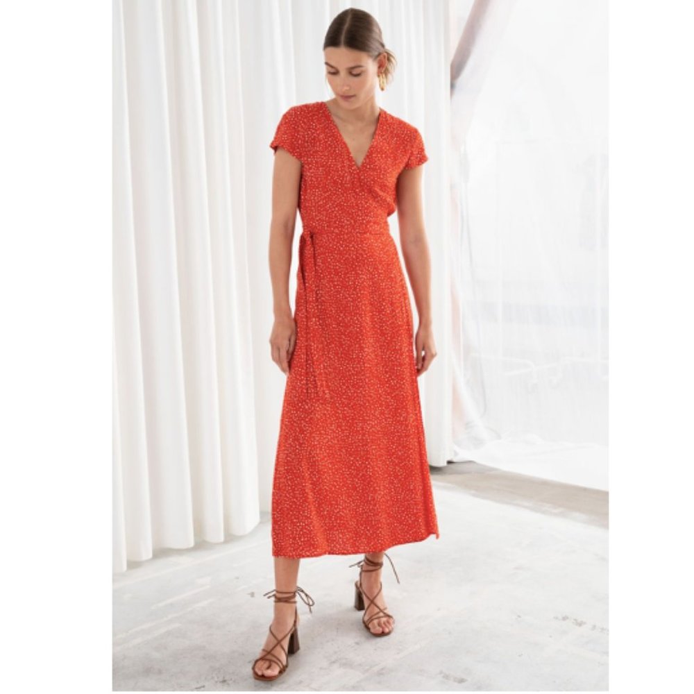 & Other Stories Red Polka Dot Midi Wrap Dress Sz 6